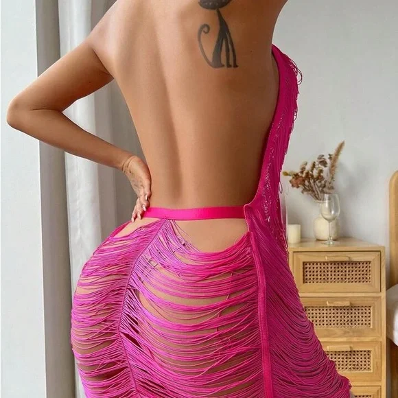 Sexy Pink Fringe Dress / Cover Up - Picture 9 of 10